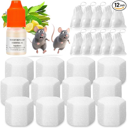Mouse Snake Repellent Balls 12 Pack with Peppermint Oil – Indoor Outdoor Rodent Deterrent, Natural Mouse Repellent for Home, Car, Garage, RV, Basement, Garden