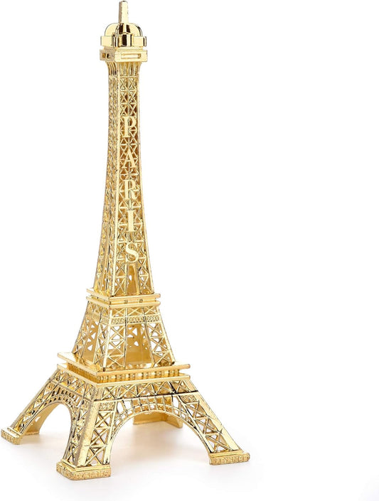 ESHATO Gold Metal Eiffel Tower Statue, 7inch Decorative Figurine Replica Stand Holder for Cake