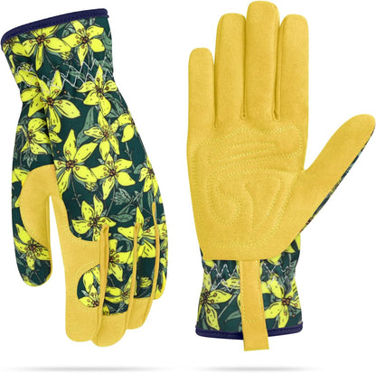 Womens Gardening Weeding Working Gloves, Leather Garden Glove for Women Thorn Proof No Stab for Digging, Planting,Pruning