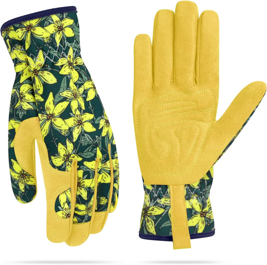 Womens Gardening Weeding Working Gloves, Leather Garden Glove for Women Thorn Proof No Stab for Digging, Planting,Pruning