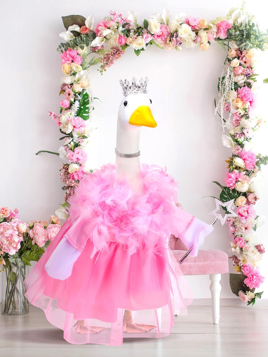 Outus Princess Goose Outfits Princess Skirt for Porch Goose 23 Inch Holiday Lawn Funny Geese Cloth for Princess Themed Birthday Parties Spring Baby Shower Yard Garden Outdoor Decor