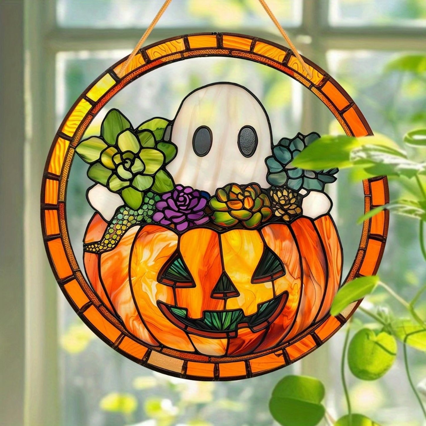Halloween Pumpkin Ghost Acrylic Garden Cute Fall Suncatcher Decor Colorfu Glass for Wall Home, Garden, Housewarming Women Neighbor Thanksgiving Party Decor Gifts7.87inch
