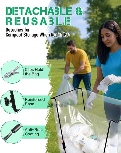 Jayhalo Trash Bag Holder, Outdoor Metal Leaf Bag Holder Stand 30-45 Gal, Portable Garbage Bag Holder Frame for Garden Camping Portable Trash Can, Leaf Bag Holds Disposable Bags, Freestanding Design