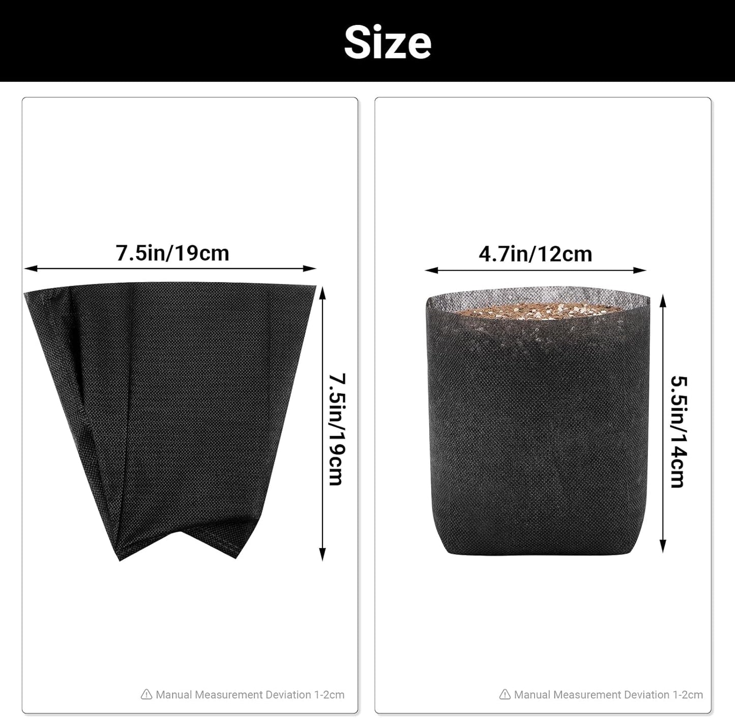 Black Plant Grow Bags, Pack of 100 7.5x7.5 Breathable Non-Woven Fabric Grow Bags for Planting Seedling Pots 1 Gallon Plant Pots