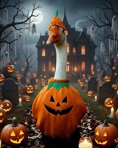 Helloween Porch Goose Outfits, 2 Pcs/Set Pumpkin Lawn Cement Goose Clothes, 23" Patio Yard Garden Geese Costume Decoration