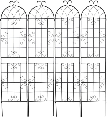 4 Pack Metal Garden Trellis 86.2x19.7inch for Climbing Plants,Rustproof Sturdy Black Steel Trellis Plants Support Outdoor for Outdoor Roses Vine Cucumbers Vegetables Flower Support