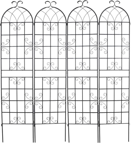 4 Pack Metal Garden Trellis 86.2x19.7inch for Climbing Plants,Rustproof Sturdy Black Steel Trellis Plants Support Outdoor for Outdoor Roses Vine Cucumbers Vegetables Flower Support