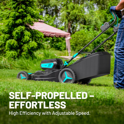 2 * 20V 21 inch Self-Propelled Lawn Mower Cordless, 3-in-1 Brushless Electric Lawn Mower with 6-Position Cutting Height Adjustment, 2 * 8.0Ah Battery & Dual Charger Included