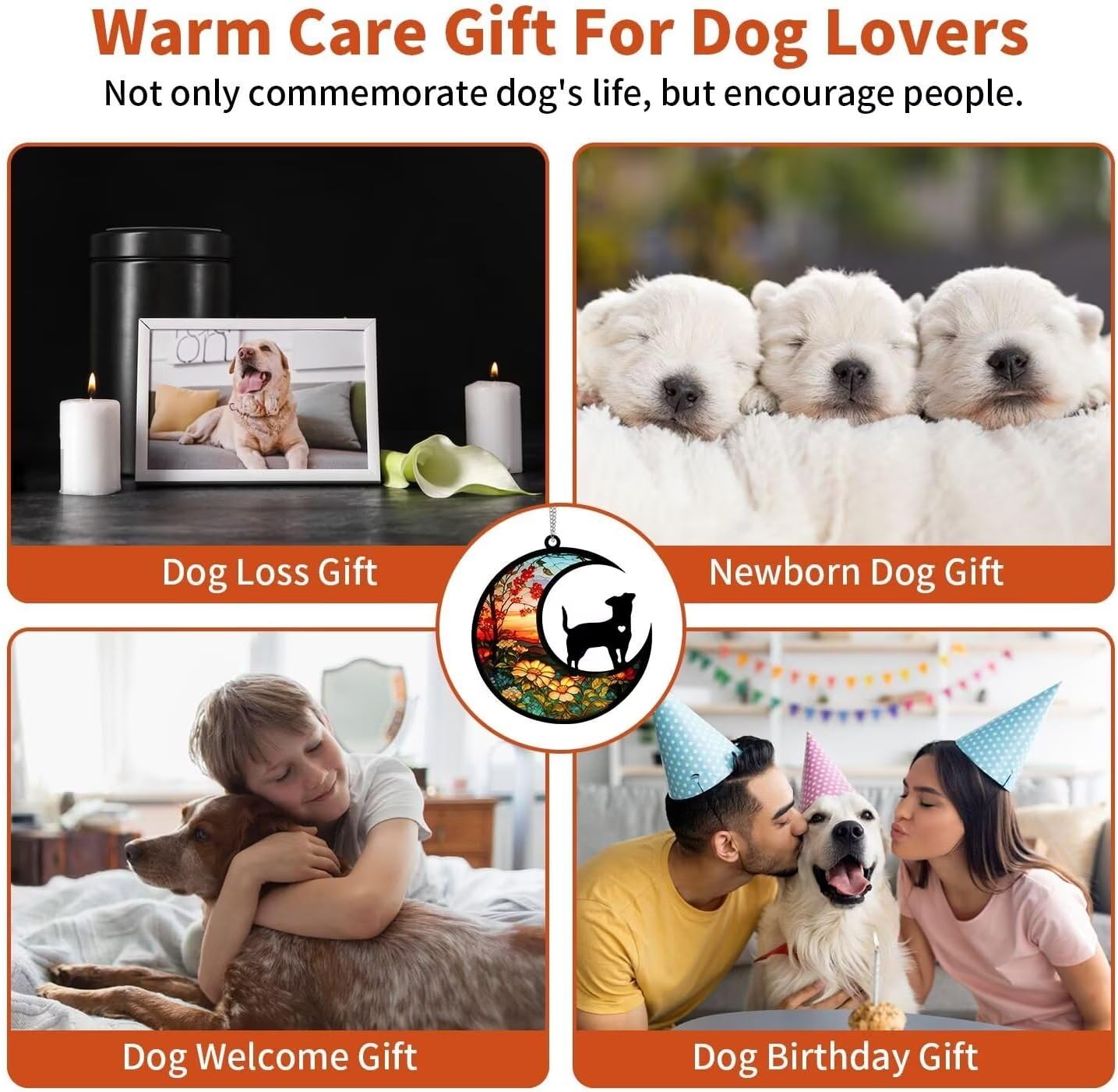 Dog Memorial Suncatcher, Pet Sympathy Gifts, Memorial Gifts for Loss of Dog, Adult Breed Puppy Pass Away Gift with Writing Name Date for Pet Lovers (Classic, 8”)