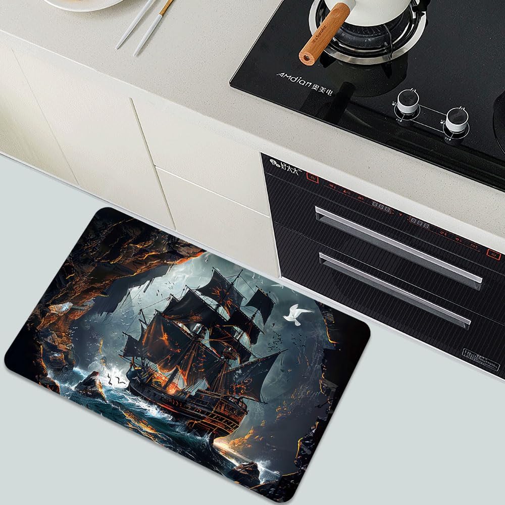 Bath Mat-Bathroom Rug，Dark Pirate Ship-Absorbent Non Slip Quick Dry Stain Resistant Easy to Clean Care Shower Rug for Bathtub Shower Room 17×27.5Inch (43 * 70cm)
