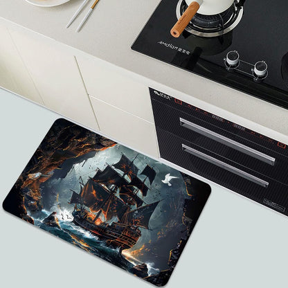 Bath Mat-Bathroom Rug，Dark Pirate Ship-Absorbent Non Slip Quick Dry Stain Resistant Easy to Clean Care Shower Rug for Bathtub Shower Room 17×27.5Inch (43 * 70cm)