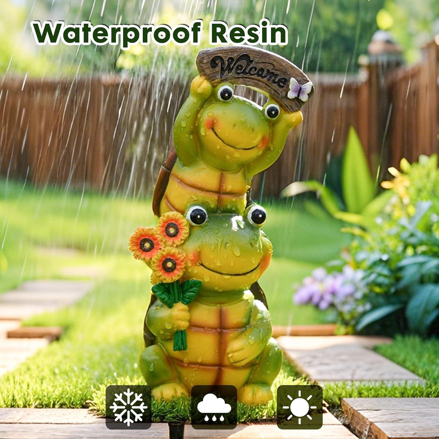 Garden Turtle Outdoor Statues, Solar Garden Statue Two Sweet Frog Face Turtles Decor with 3 LED Lights, for Patio Lawn Porch Yard,Gifts for Birthday, Easter, Housewarming