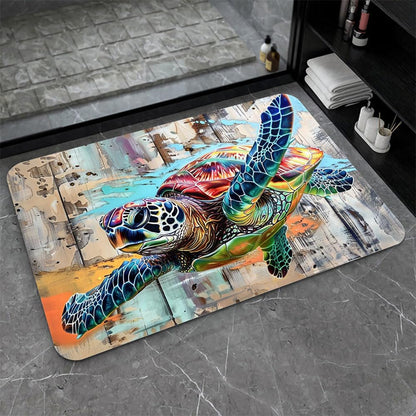Bath Mat-Bathroom Rug，Sea Turtle in Flight-Absorbent Non Slip Quick Dry Stain Resistant Easy to Clean Care Shower Rug for Bathtub Shower Room 16×24Inch (40 * 60cm)