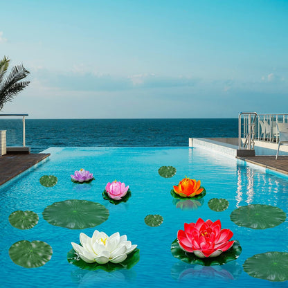 Artificial Lily Pads for Pond, 11in & 6in Artificial Flowers Floating Foam Lotus Flower with Fake Lily Pads, for Pool Garden Koi Fish Pond Aquarium Pool Wedding Decor, 14PCS