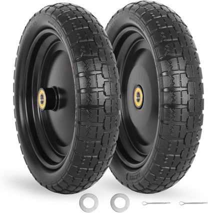13" Flat-free Solid Tire and Wheel, with 5/8" Axle Bore Hole, 2.2" Offset Hub, Replacement 4.00-6 Wheelbarrow tire, Compatible with Garden Wagon Trolley Dolly, 2 Pack