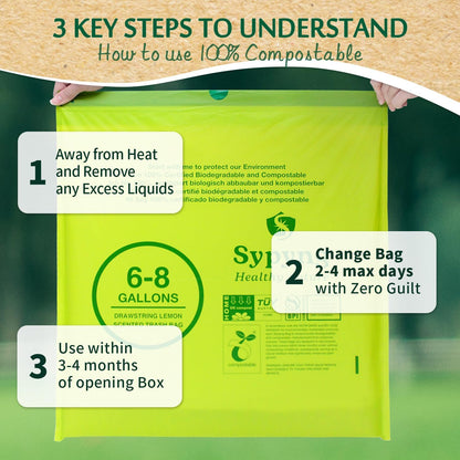 Compostable Trash Bags 6-8 Gallon (50-Pack) – Heavy Duty, 1.1 Mil Thick, 100% Biodegradable Kitchen Waste Bags for Medium Bins | ASTM D6400, BPI & OK Compost HOME Certified, Eco-Friendly & Recyclable