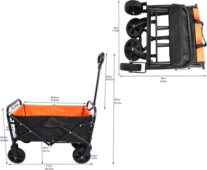 Folding cart That Does not Need to be Assembled Station Wagon, Grocery cart (Orange+Black Mini)