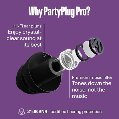 Alpine PartyPlug Pro Concert Ear Plugs, High Fidelity Professional Musician Earplugs with 21dB