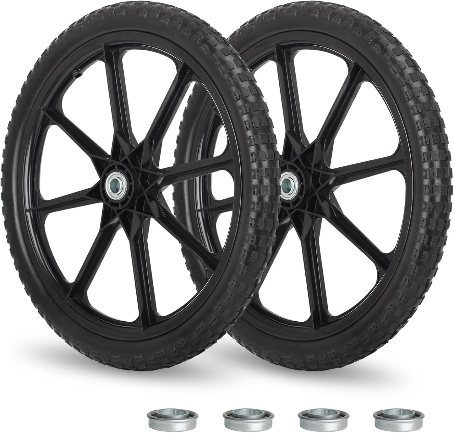20" Flat Free Tire and Wheel, with 3/4" & 5/8" Bearing, 2.45" Centered Hub, Replacement Wheel For Rubbermaid Wheelbarrow, Garden Yard Cart, 2 Pcs