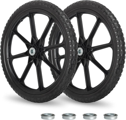20" Flat Free Tire and Wheel, with 3/4" & 5/8" Bearing, 2.45" Centered Hub, Replacement Wheel For Rubbermaid Wheelbarrow, Garden Yard Cart, 2 Pcs