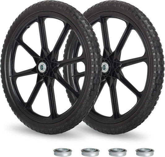 20" Flat Free Tire and Wheel, with 3/4" & 5/8" Bearing, 2.45" Centered Hub, Replacement Wheel For