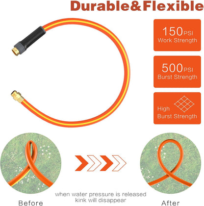 Hybrid Hose 3ft x 5/8",Short Garden Water Hose Heavy Duty,Flexible, Lightweight Hybrid Water Hose with Swivel Handle,3/4'' Brass Fittings,Available For Reel Cart Backyard Burst 500 PSI