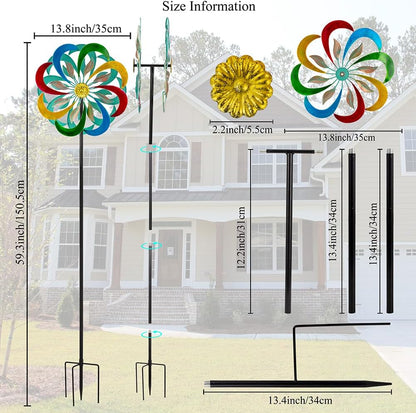 Viveta Kinetic Wind Spinners, Multicolor Double Wind Sculpture,13.8 * 59 Inch Outdoor Metal Windmills for Yard Garden