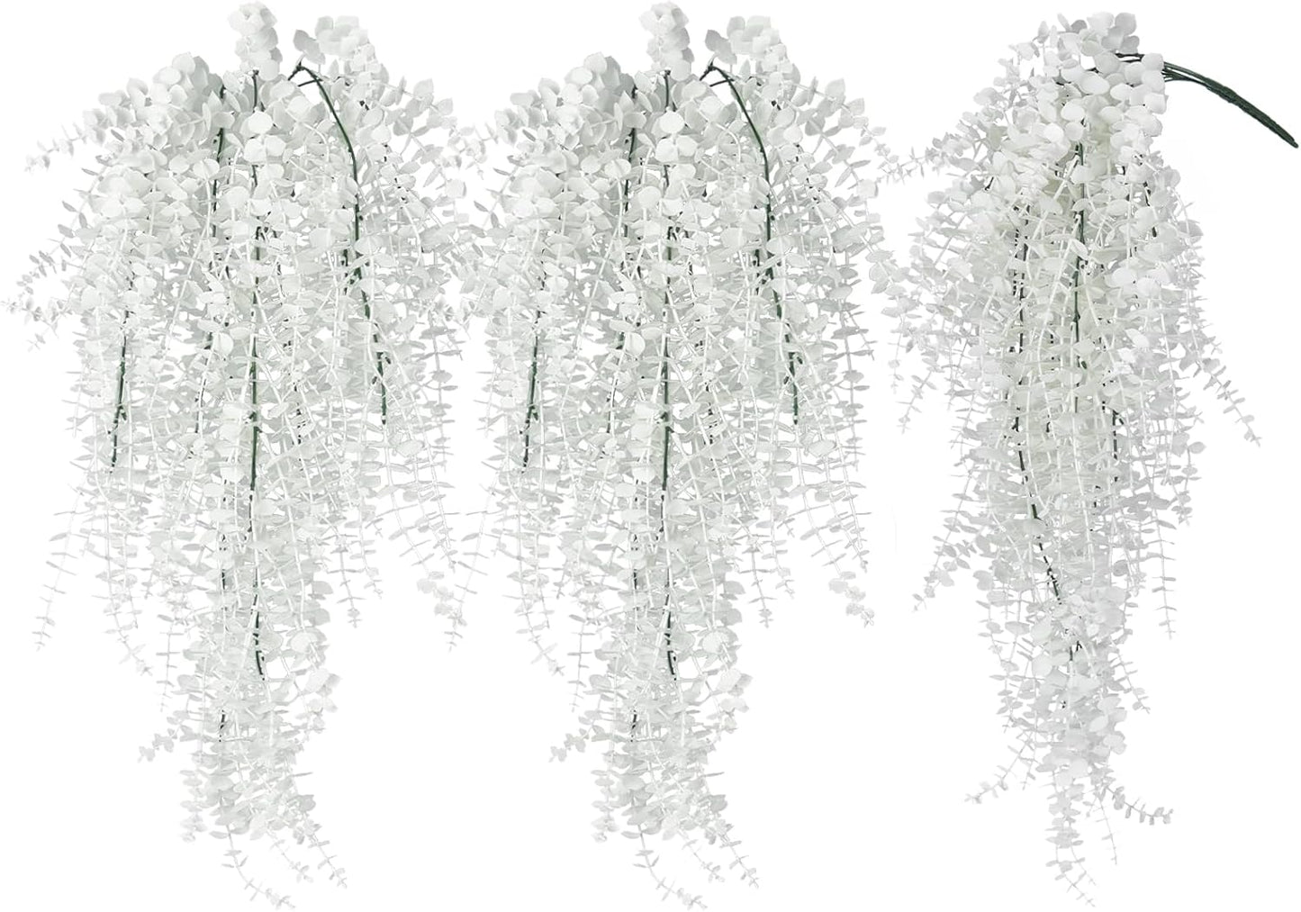 RECUTMS Fake Plant Hanging Eucalyptus Vines Plants Faux Eucalyptus Leaf Hanging Plant for Room Wedding Proch Yard Outdoor Home Wall Kitchen Bathroom Indoor Decoration in 3 Pcs(Pure White)