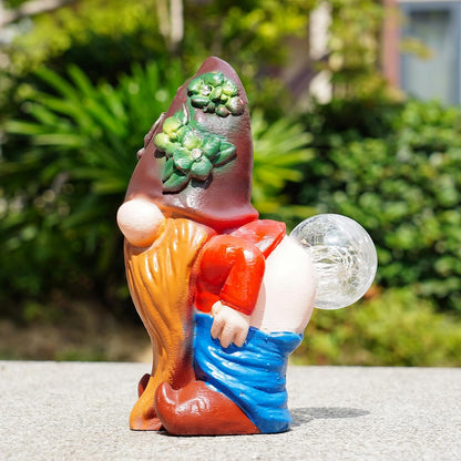 Solar Garden Statues Lights, 8.5" Cute Outdoor Gnome Figurine with Auto On/Off for Yard Patio Decor, Gifts for Women, Grandma, Mom, Housewarming (Farting Gnome Statue)