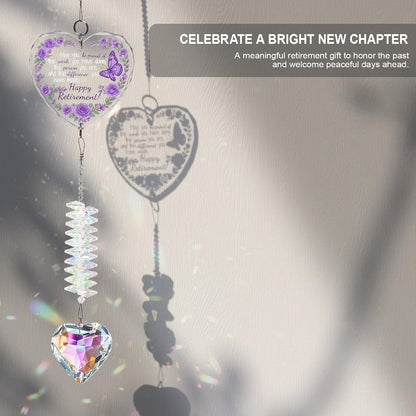 Crystal Suncatcher Retirement Gift for Women, Happy Retirement Gifts for Teacher Nurse Coworker Boss, Purple Glass Keepsake for Retired Friend