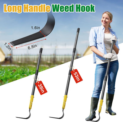 Garden Hoe Tool, 53" Crevice Weeding Tool - L Shape Sickle Garden Tool with Double-Edged Blade and Adjustable Long Handle for Weeding, Loosening Soil, Trenching, Heavy Duty Hoe Garden Tool