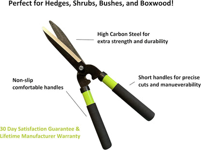 GARDEN GURU Hedge Shears Clippers for Trimming & Shaping Borders, Boxwood, Decorative Shrubs, Bushes, Grass – 15 inch High Carbon Steel Gardening Hedge Clippers & Shears with Comfort Grip Handles (4)