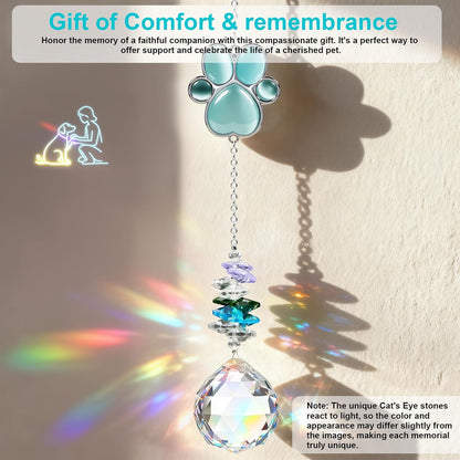 Pet Memorial Gifts for Loss of Dog or Cat, AVIMO Crystal Suncatcher with Rainbow Light Effect and Paw Print Design, Includes Fur Keepsake Keychain, Sympathy Gift Set for Remembrance & Bereavement