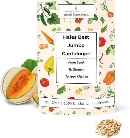 Woods Creek Seeds: Hales Best Jumbo Cantaloupe Melon Seeds for Planting - Over 130 Heirloom Non-GMO Cantaloupe Seed for Planting - Beginner Friendly Fruit Seeds for Home Gardening