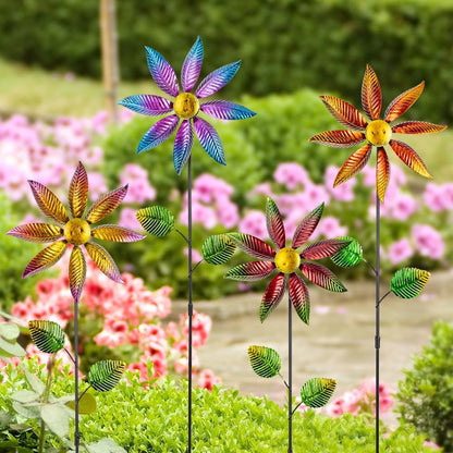 Stargarden 4Pcs Metal Outdoor Wind Spinners, Small Pinwheels for Yard, Decorative Garden Stakes for Patio,Lawn, Outdoor