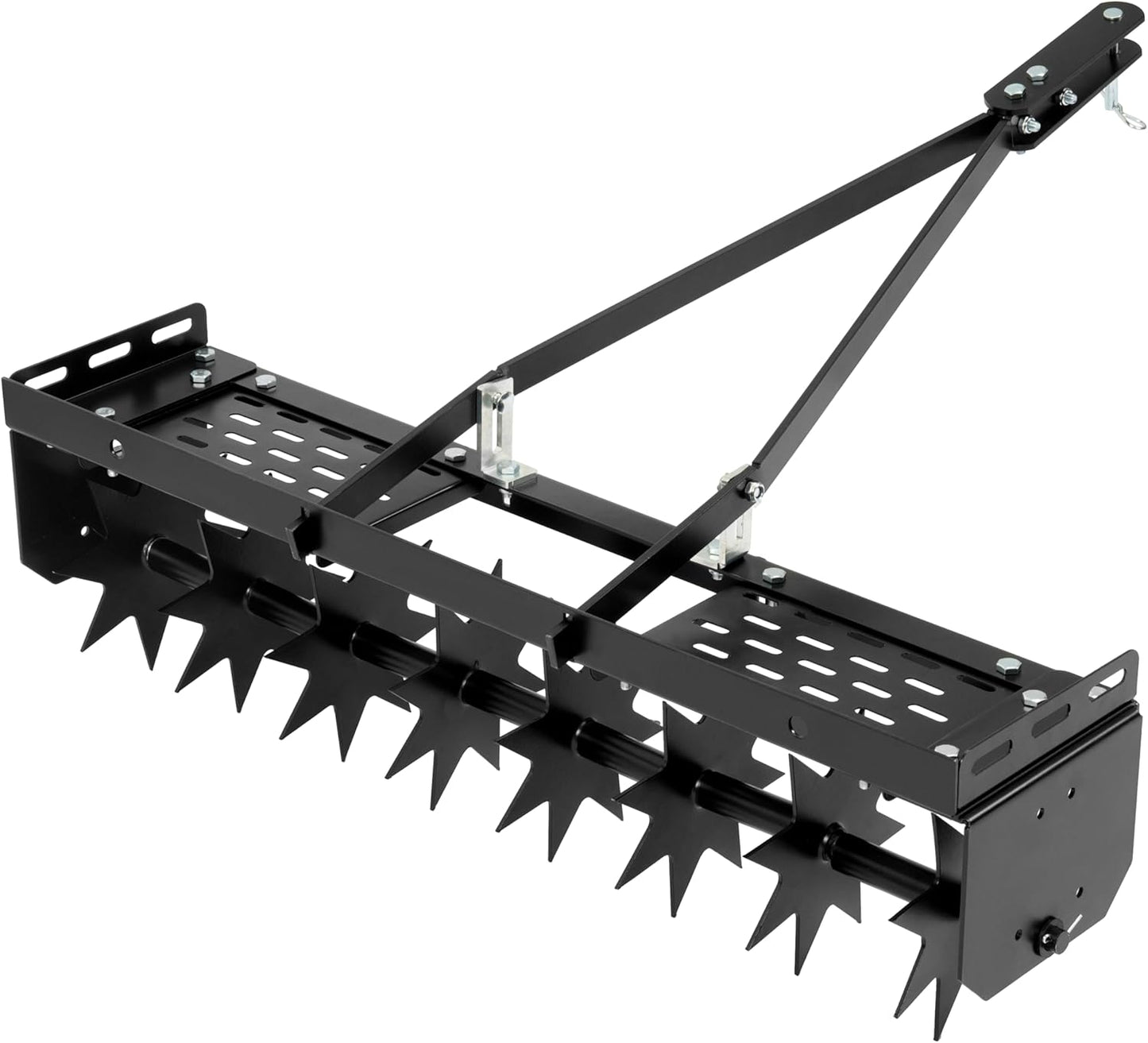 32" Tow Behind Spike Aerator Tool W/ 8 Spikes, Hitch Pin Attach to Lawn Tractor, Most ZTRs, ATVs Soil Mower Hitch, Lawn Soil Penetrator for Gardens, Lawns, Farms