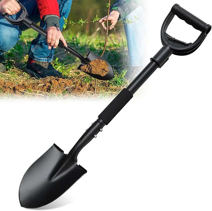 Garden Shovels for Digging, Small Beach Shovel with D-Handle 31 inch, Metal Folding Hand Sand Survival Camping Adult Kids Shovel for Gardening Cleaning