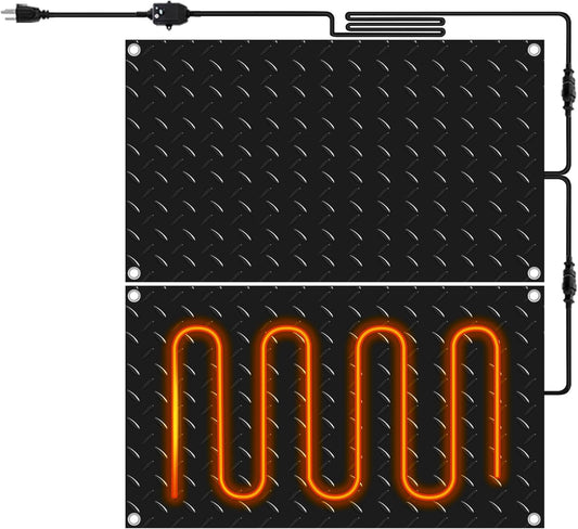 Riakrum 2 Pcs Heated Snow Melting Mats Outdoor, 20 x 30 in Winter Anti-Slip Heated Rubber Mat for Walkways Decks and Sidewalks, Snow and Ice Melting Pads Connection with 9.84 ft Power Cord