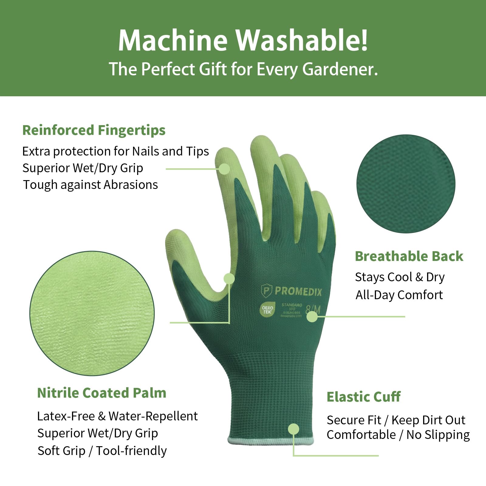 PROMEDIX P 4 Pairs Gardening Gloves for Women & Men, Breathable Nitrile Coated for Yard Working