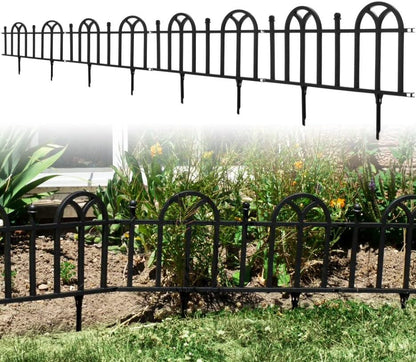4-Piece Lawn and Flower Bed Edging - Modular No-Dig Plastic Fencing for Garden Border - Interlocking Fence for Landscaping by Pure Garden (Black)