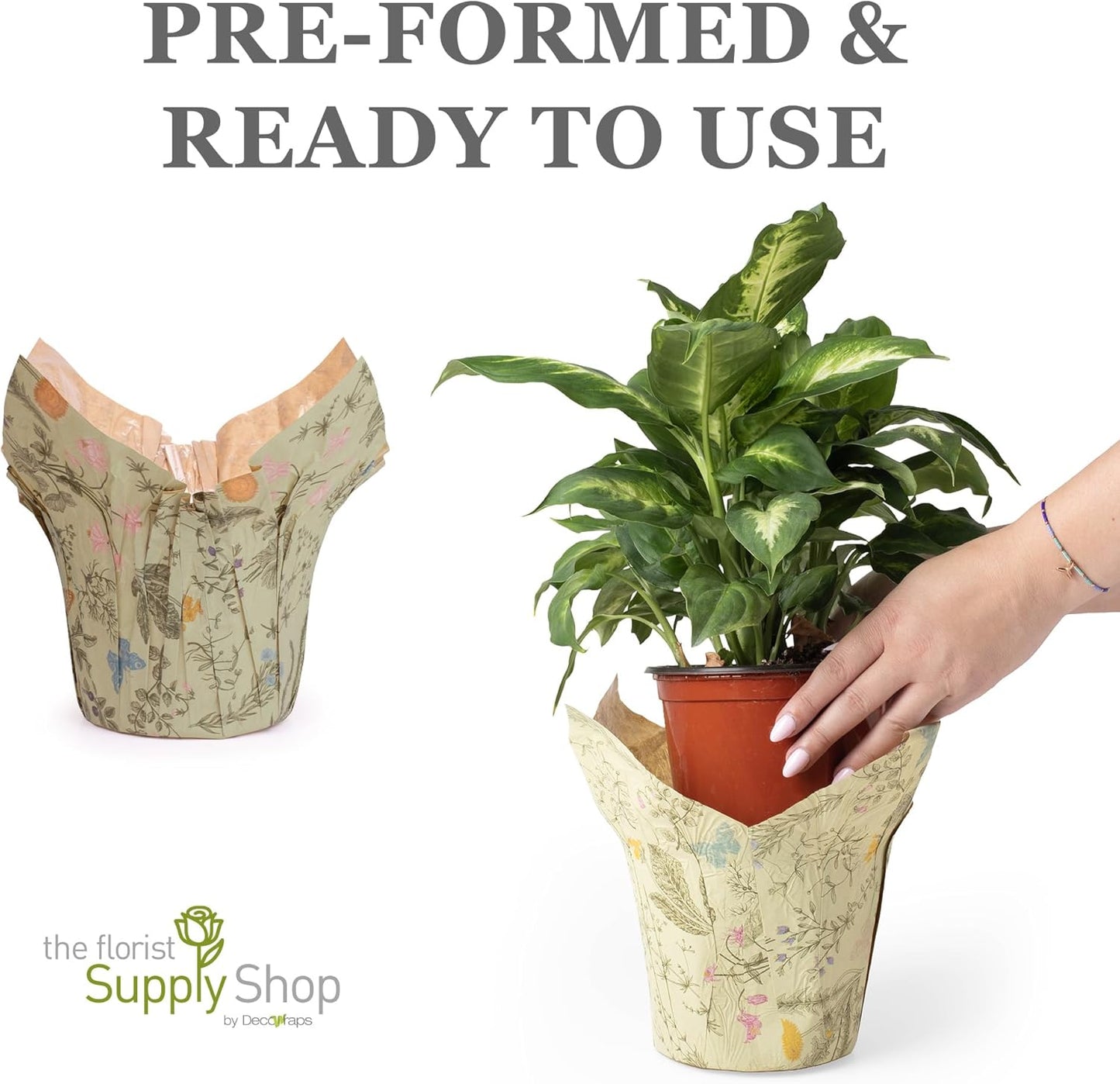 Premium 4.5” STD Plant Pot Covers, Decorative Plant Sleeve for Indoor & Outdoor House Plants, Reusable and Gift-Ready for Flower Pots, Green-Print, Pack of 5