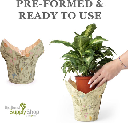 Premium 6” AZA Plant Pot Covers, Decorative Plant Sleeve for Indoor & Outdoor House Plants, Reusable and Gift-Ready for Flower Pots, Green-Print, Pack of 5
