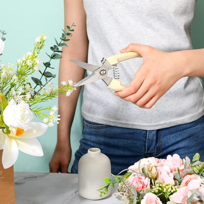 Therwen 12 Pcs Garden Shears Flower Scissors Pruning Shears Floral Garden Clippers Hand Pruners Branch Cutter Gardening Tools for Plants Cutting, Trimming, Fruits Picking (Beige,Bypass, Straight)