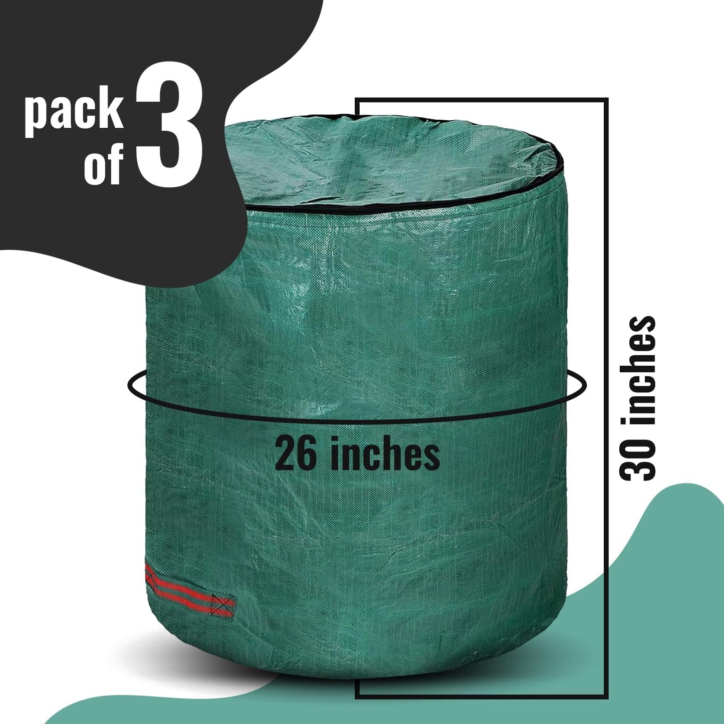Gardenpal 3 Pack 72 Gallons Reusable Yard Waste Bags with lid, Garden Waste Bags Container Heavy Duty with 4 Handles