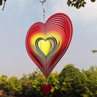 DJUAN Wind Spinner Red-Yellow Gradient Love Heart 3D Metal Hanging Wind Spinners Worth Gift Stainless Steel Yard Art Decorations Indoor/Outdoor Kinetic Wind Sculptures & Spinners
