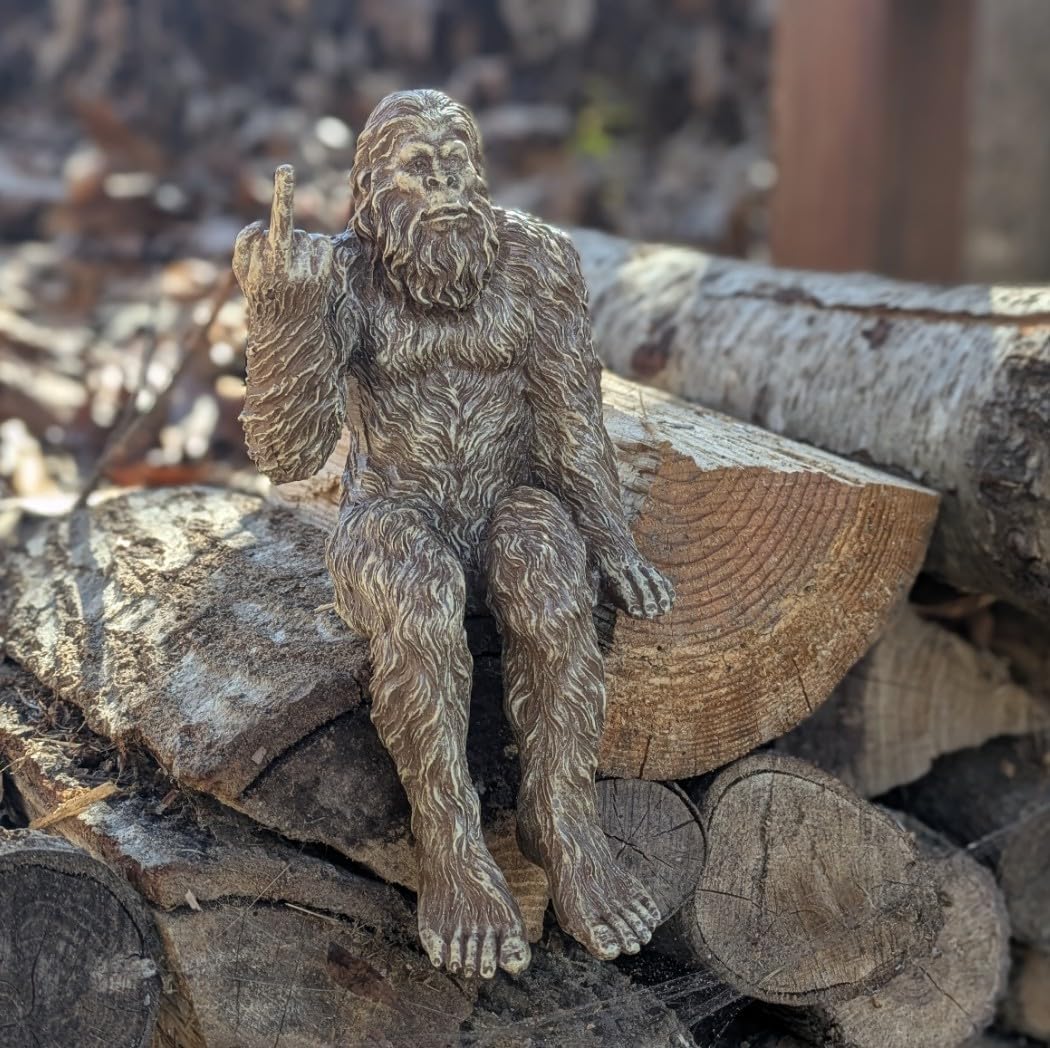 John Bernard & Company Bigfoot The Rude ‘Flipping The Bird’ Sasquatch Yeti Statue/Figurine Indoor/Outdoor Sculpture for Patio, Deck, Home, Office 10 in H Shelf Sitter Figurine (Stonewash)