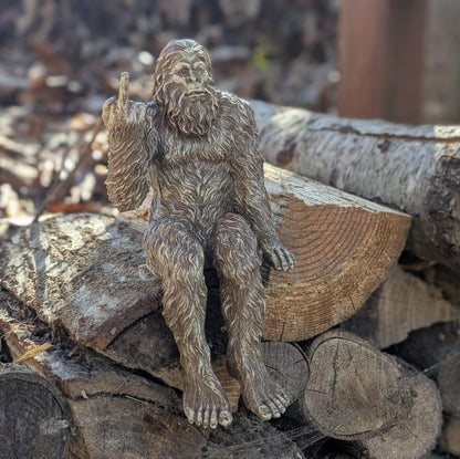 John Bernard & Company Bigfoot The Rude ‘Flipping The Bird’ Sasquatch Yeti Statue/Figurine Indoor/Outdoor Sculpture for Patio, Deck, Home, Office 10 in H Shelf Sitter Figurine (Stonewash)