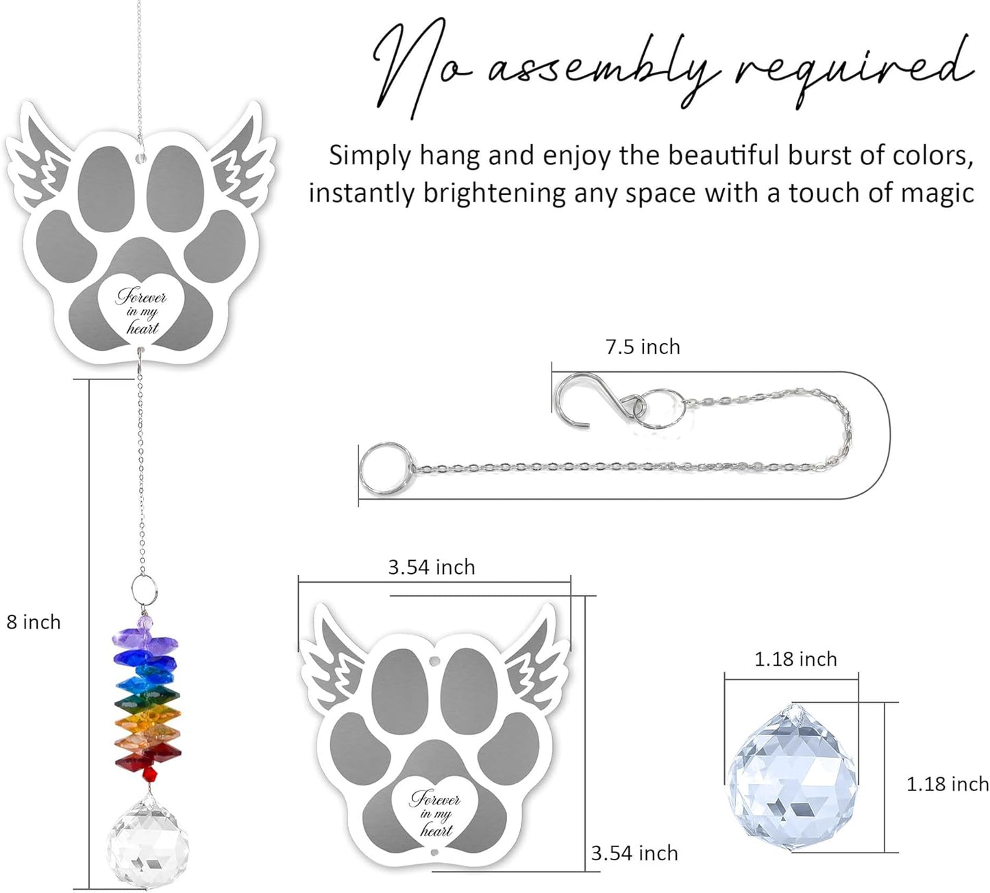 Pet Memorial Suncatcher - Dog Memorial Paw Print Ornament - Dog Paw Suncatcher Rainbow Bridge Gift - Pet Loss Crystal Decor Sympathy Gift - Pet Remembrance Keepsake Aluminum Ornament