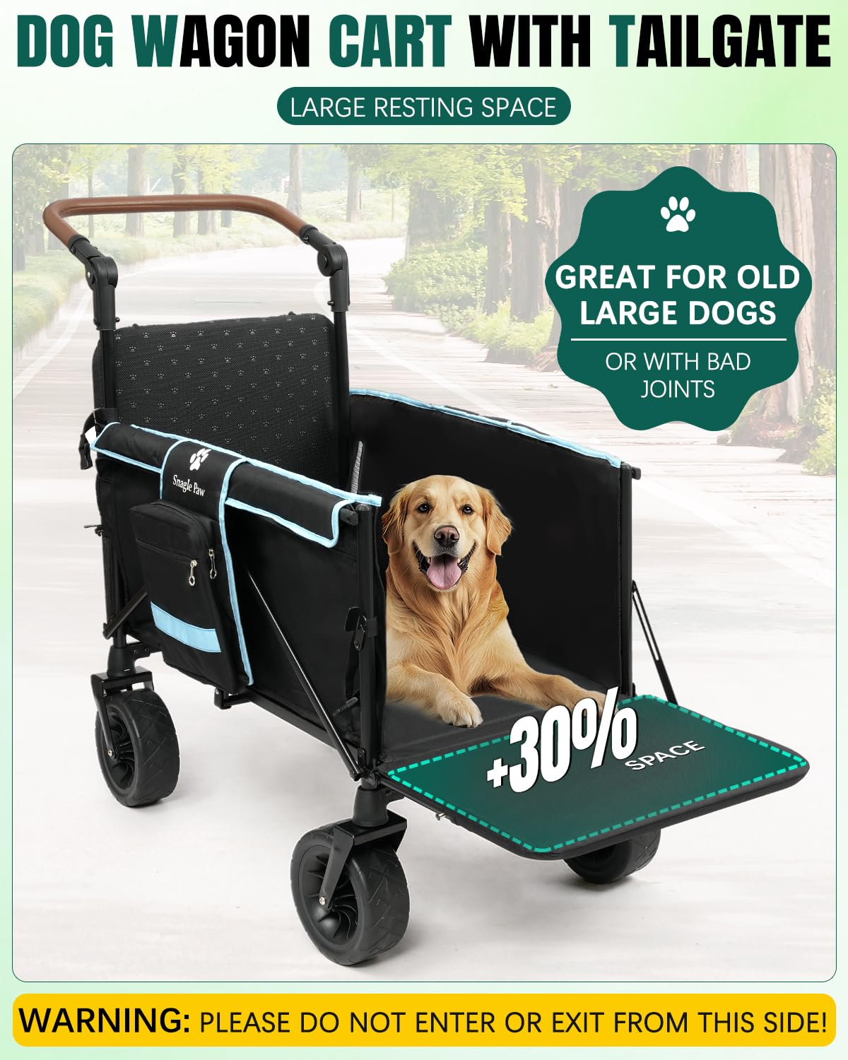 Snagle Paw Extra Large Dog Stroller,Wagon Cart for Medium Large Dogs up to 200lbs | All Terrain Foldable Pet Stroller with Ramp & Tailgate (Extra Space), Adjustable Handle & One-Step Brake