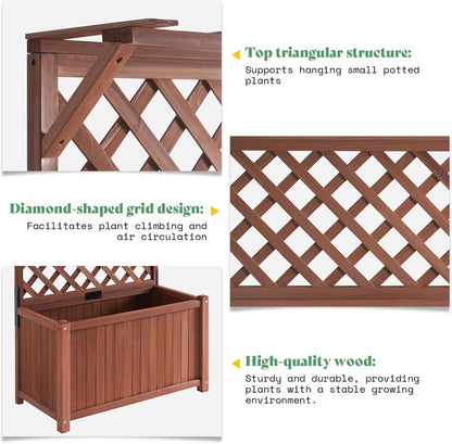 AMERLIFE 2 Pack Raised Garden Bed with Trellis for Vegetables, Climbing Plants, Durable Natural Wood Planter Box with Drainage Holes, Privacy Planter for Outdoor Yard & Patio, Easy Assembly